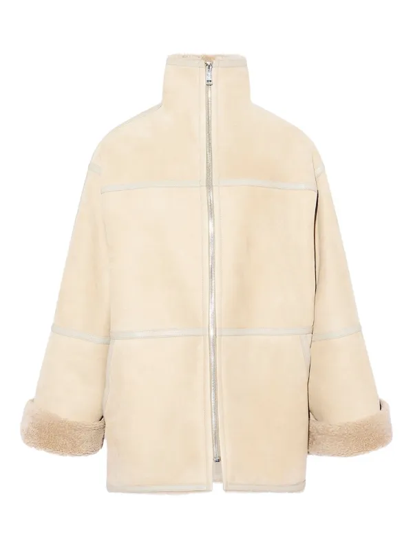Yves Salomon Suede-shearling Panelled Coat in Neutrals