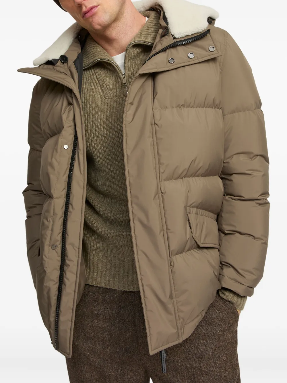 Yves Salomon Shearling-trimmed Hooded Padded Coat In Brown