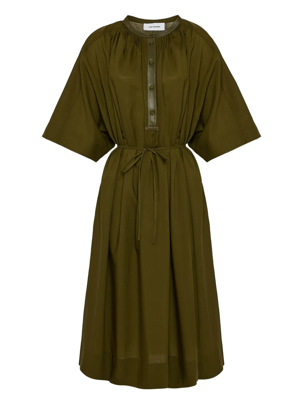Yves Salomon Midi-jurk met leren afwerking Groen