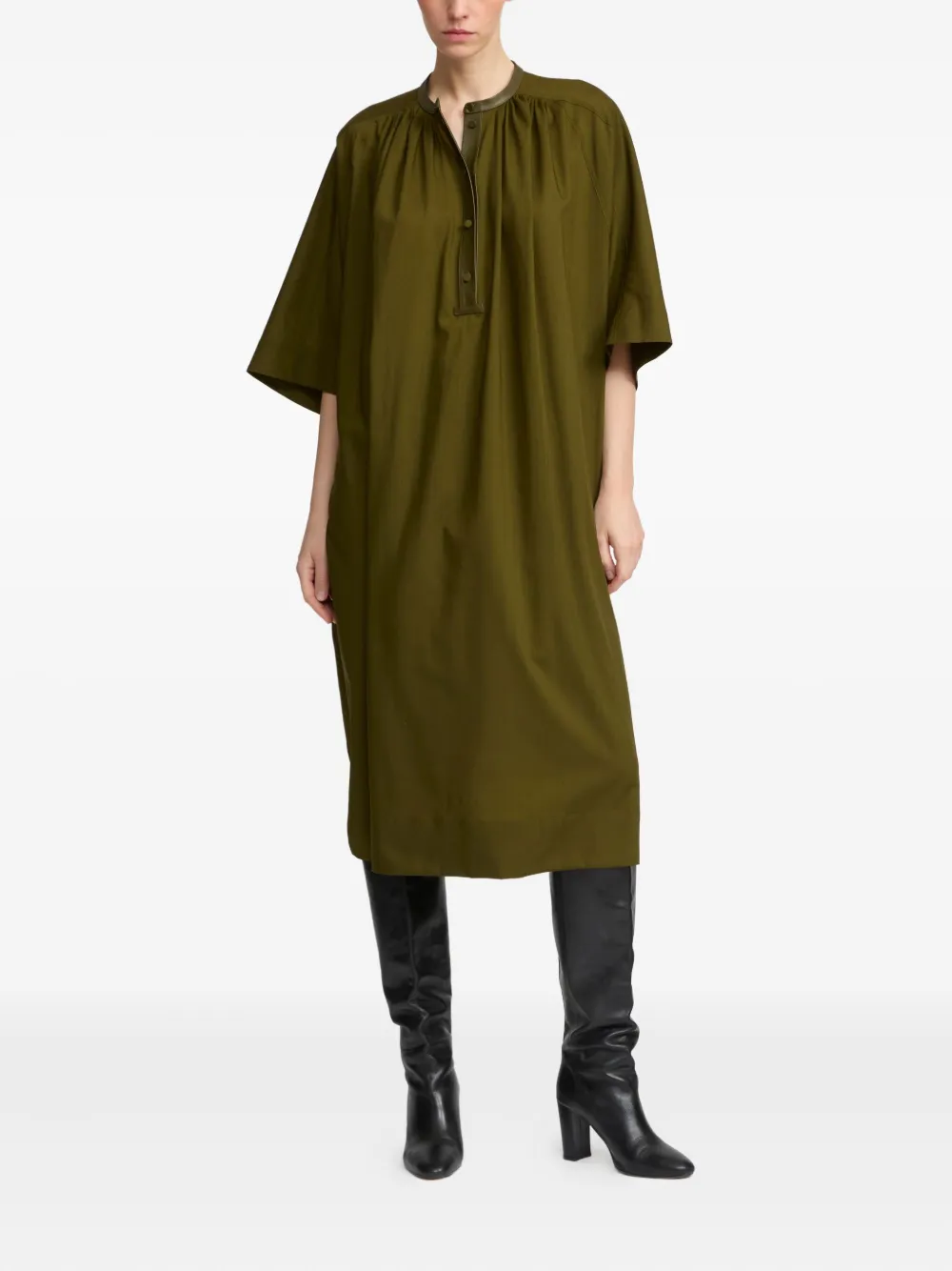 Yves Salomon Midi-jurk met leren afwerking - Groen