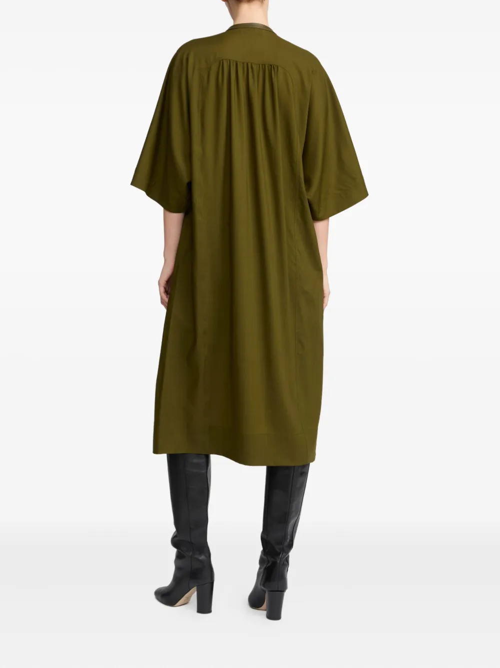 Yves Salomon Midi-jurk met leren afwerking Groen