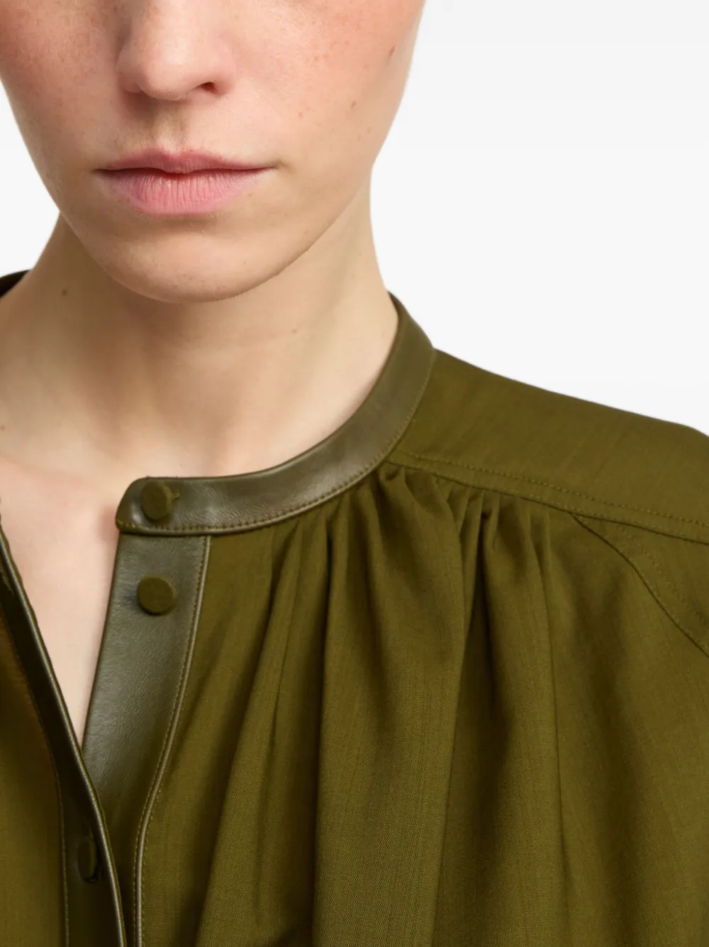 Yves Salomon Midi-jurk met leren afwerking Groen