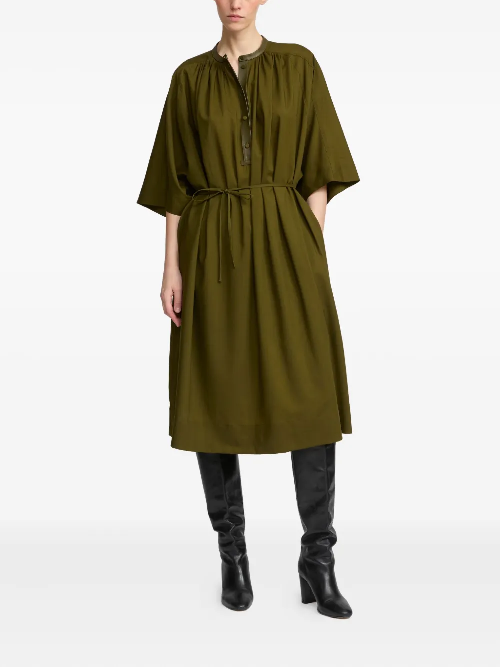 Yves Salomon Midi-jurk met leren afwerking Groen