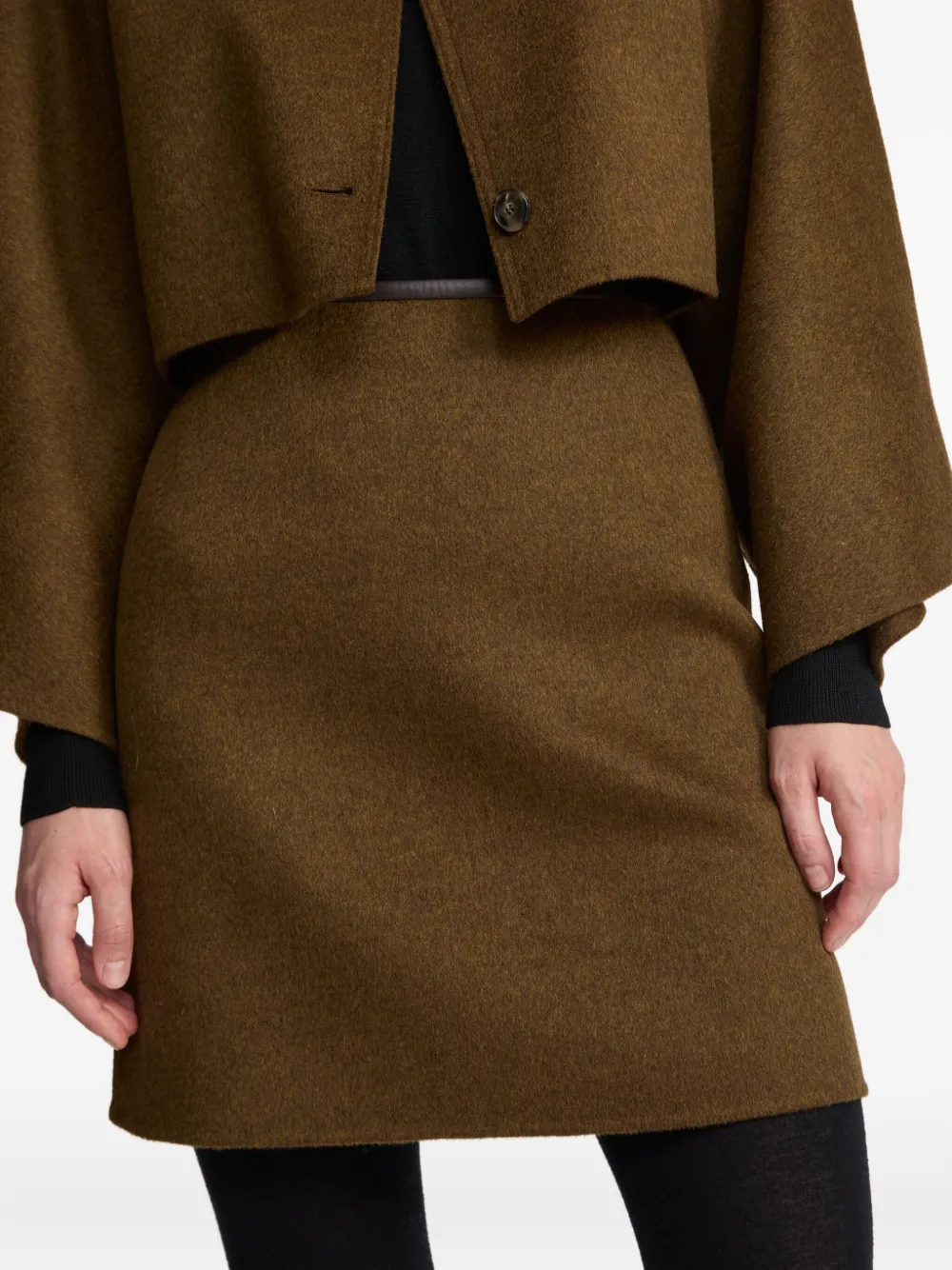 Yves Salomon Leather-trimmed Wool-cashmere Blend Mini Skirt In Brown