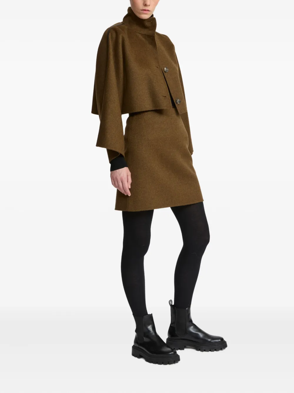 Yves Salomon Leather-trimmed Wool-cashmere Blend Mini Skirt In Brown