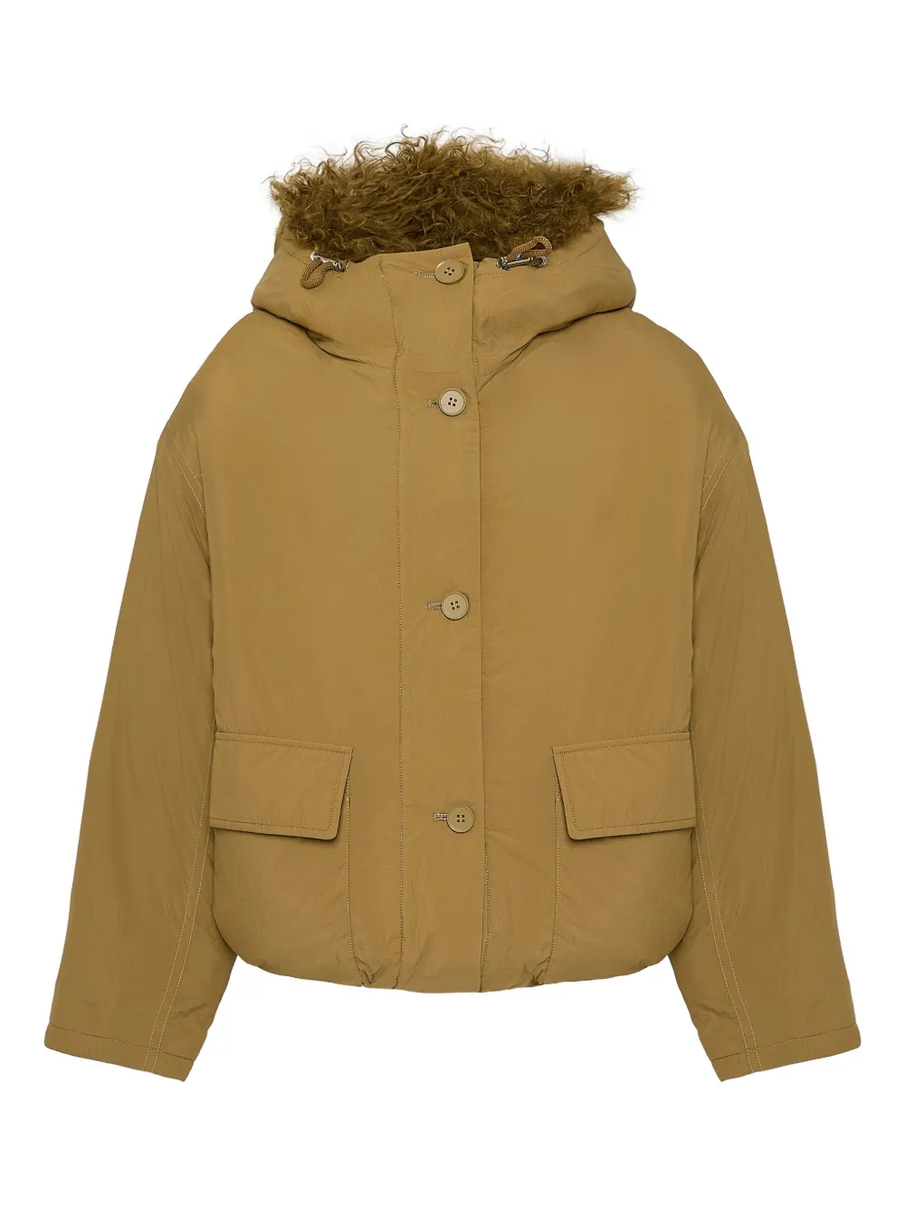 Yves Salomon Lambshearling-trimmed Down Jacket In Green