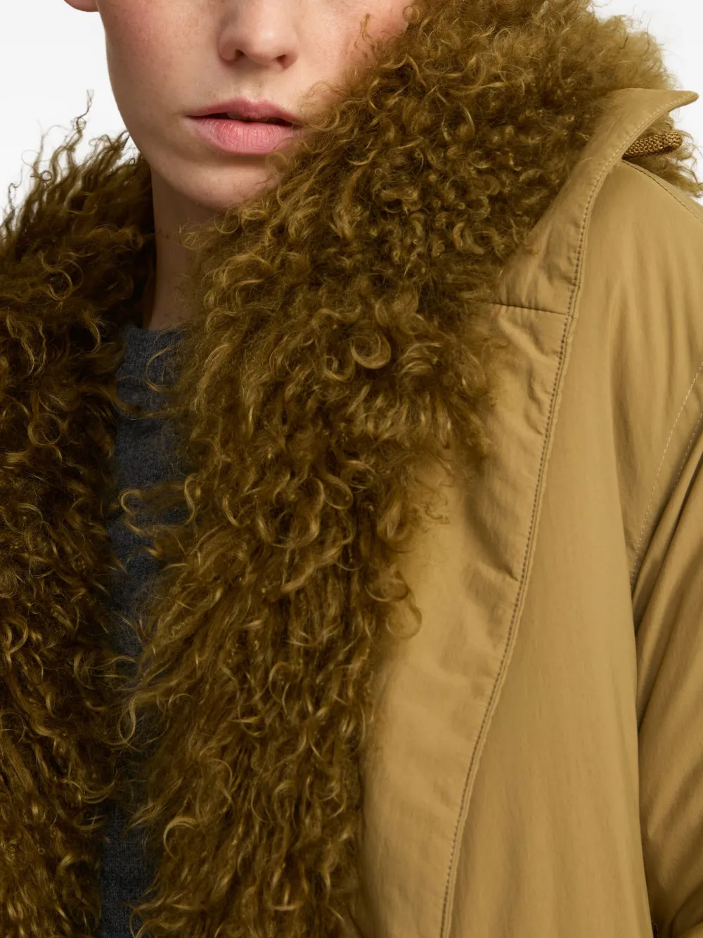 Yves Salomon Lambshearling-trimmed Down Jacket In Green