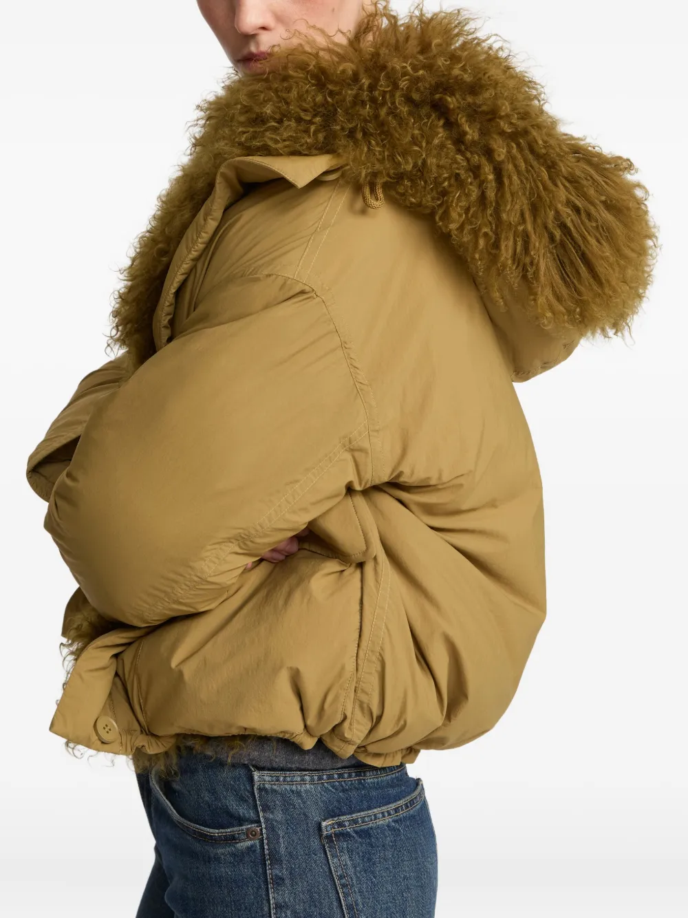 Yves Salomon Lambshearling-trimmed Down Jacket In Green