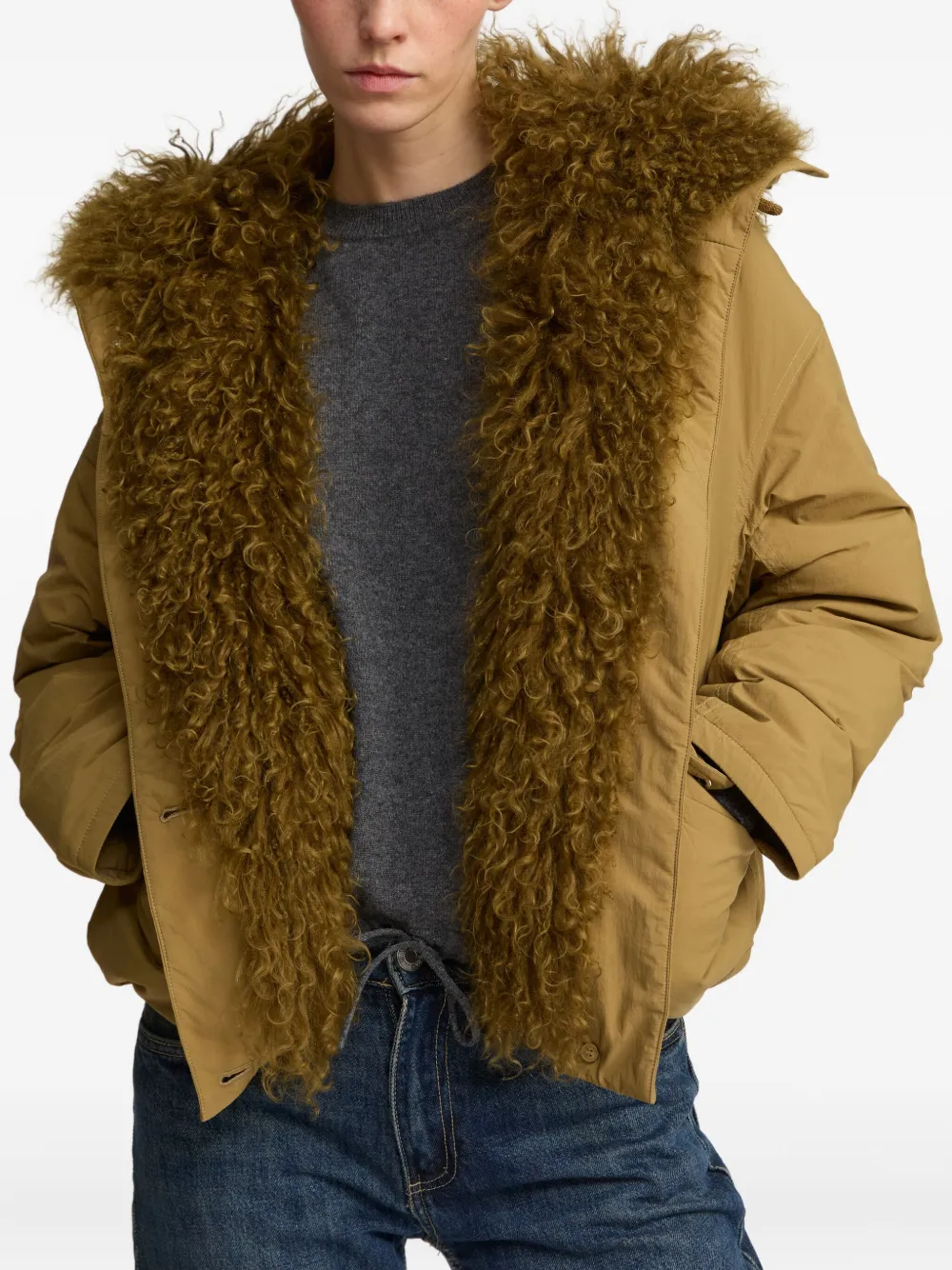 Yves Salomon Lambshearling-trimmed Down Jacket In Green