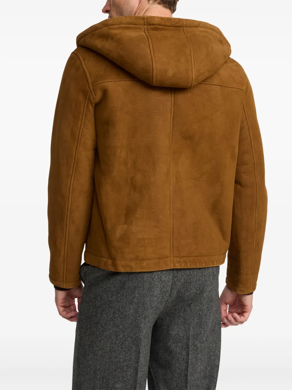 Yves Salomon hooded suede shearling jacket B3198 BROWN
