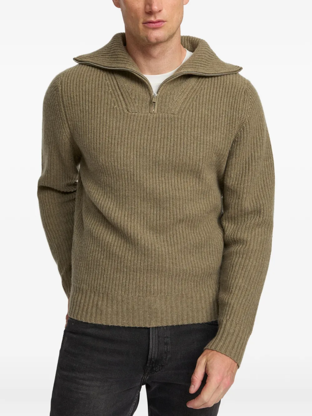 Yves Salomon half-zip ribbed sweater - Groen