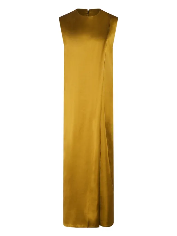 Yves Salomon Satin Maxi Dress in Gold