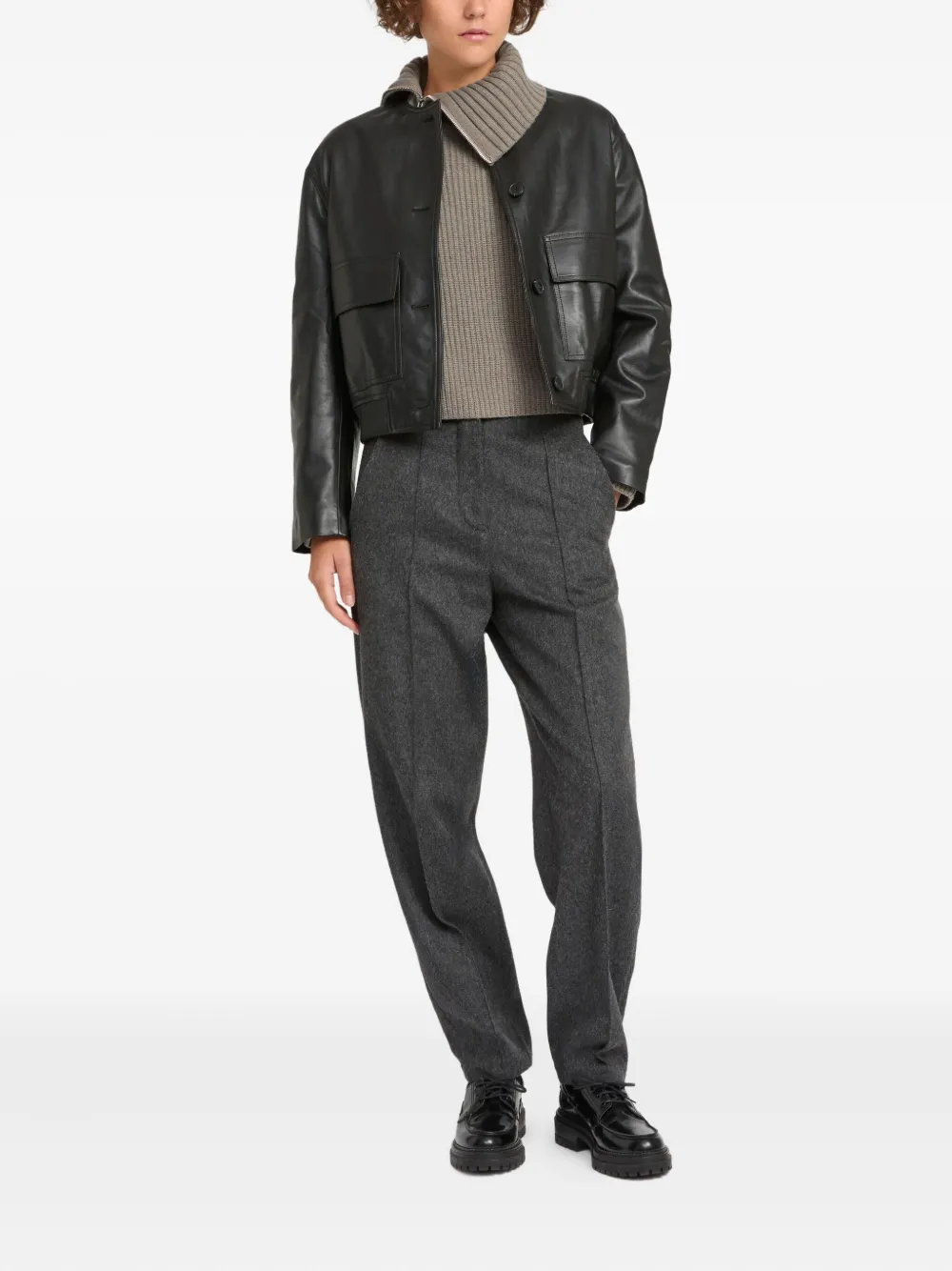 Yves Salomon cropped leather jacket | Leather Jackets | Image 2