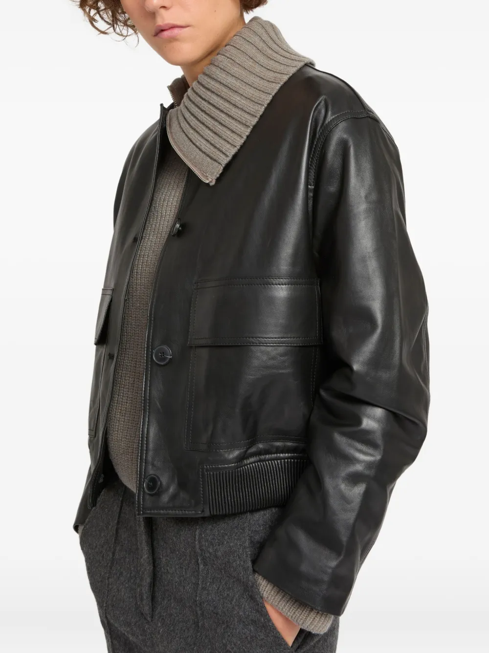 Yves Salomon Cropped Leather Jacket In Black