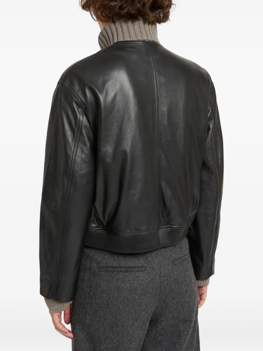 Yves Salomon Cropped Leather Jacket In Black