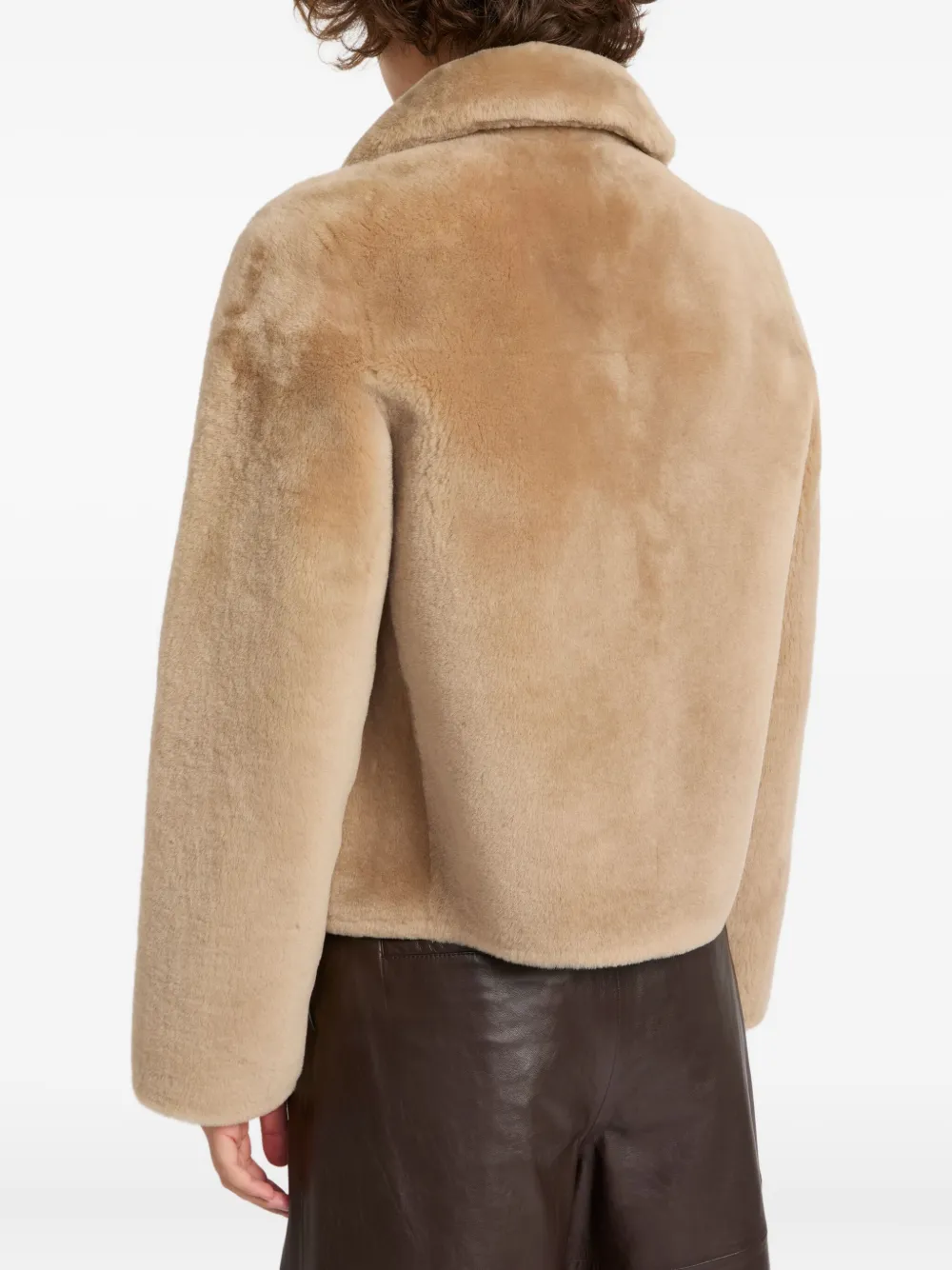 Yves Salomon Short Lamb Shearling Jacket In Brown