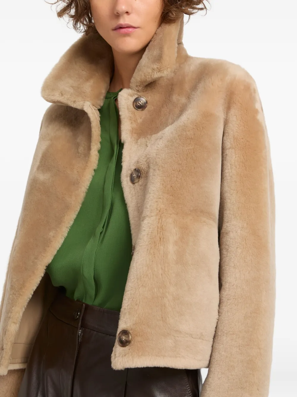 Yves Salomon Short Lamb Shearling Jacket In Brown