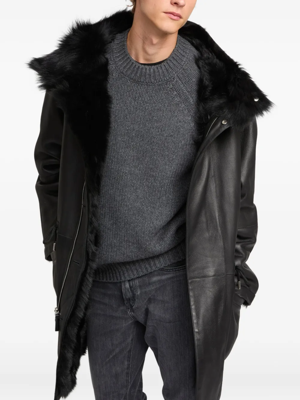 Yves Salomon Toscana lamsleren parka Zwart