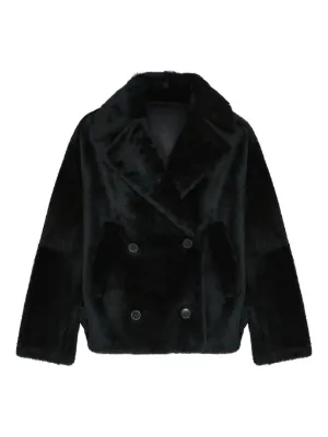 Yves Salomon double-breasted Shearling Jacket | Black | FARFETCH