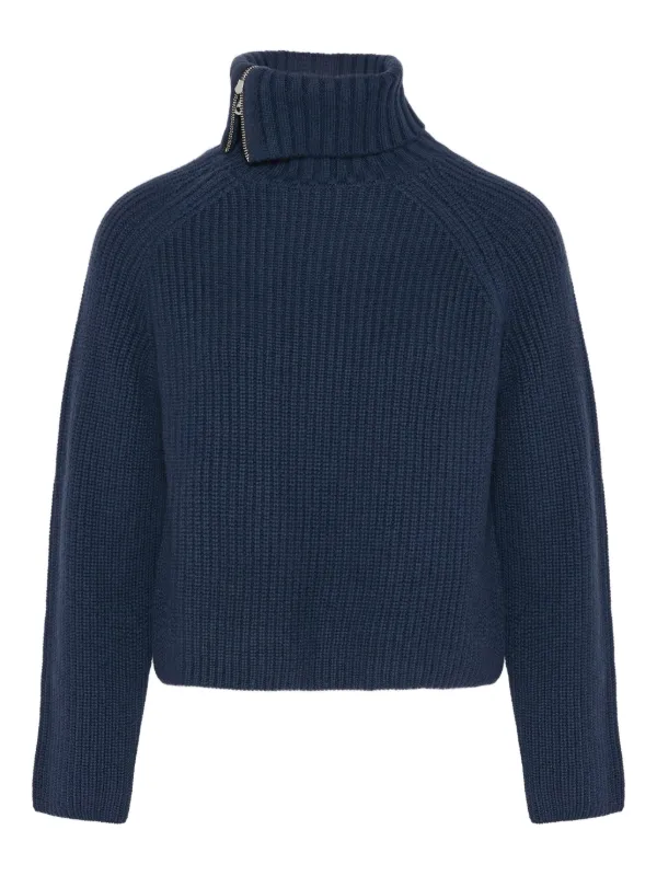 Yves Salomon Zip Knitted Sweater in Blue