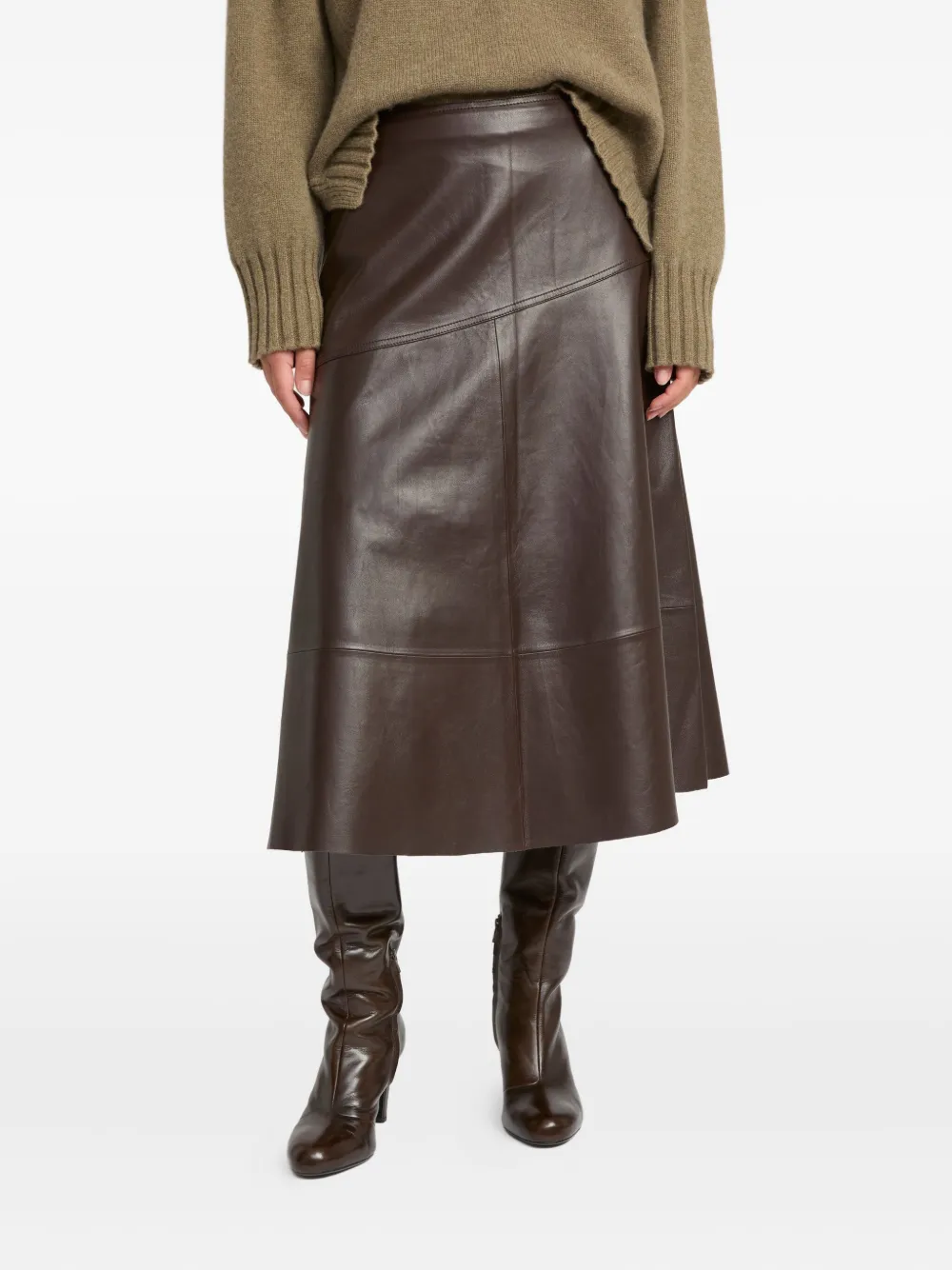 Yves Salomon flared leather midi skirt | Brown | Image 1