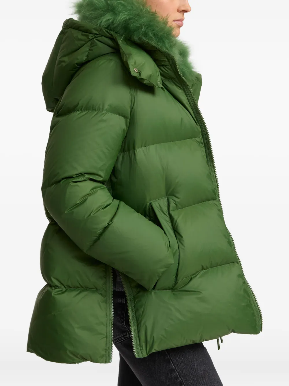 Yves Salomon Lambshearling-collar Down Coat In Multi