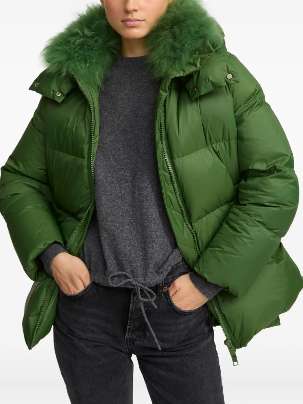 Yves Salomon Lambshearling-collar Down Coat In Multi