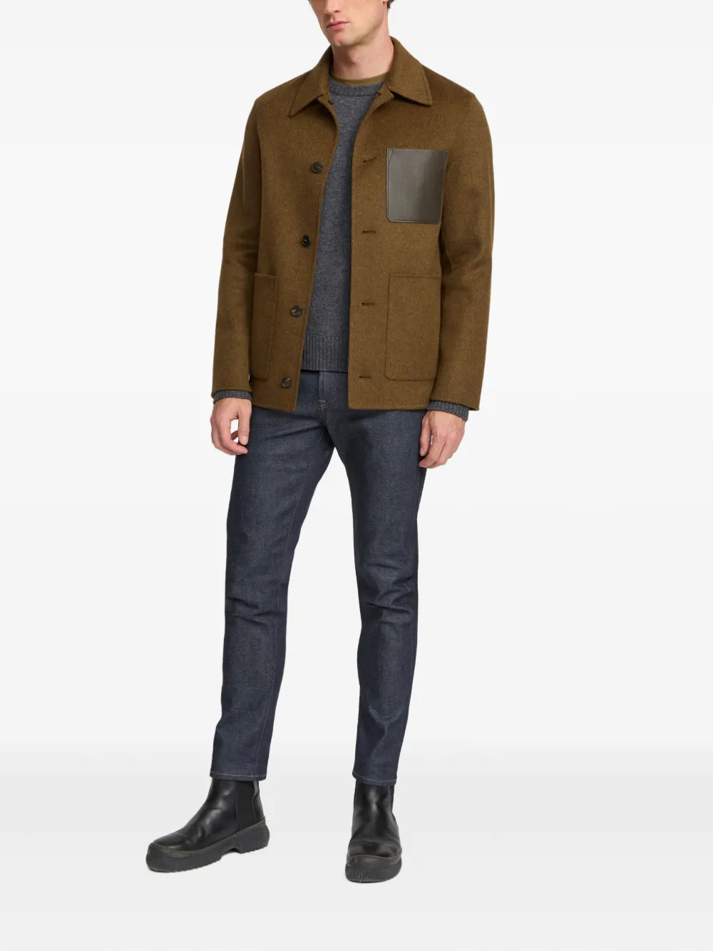 Yves Salomon leather-patch wool jacket Bruin