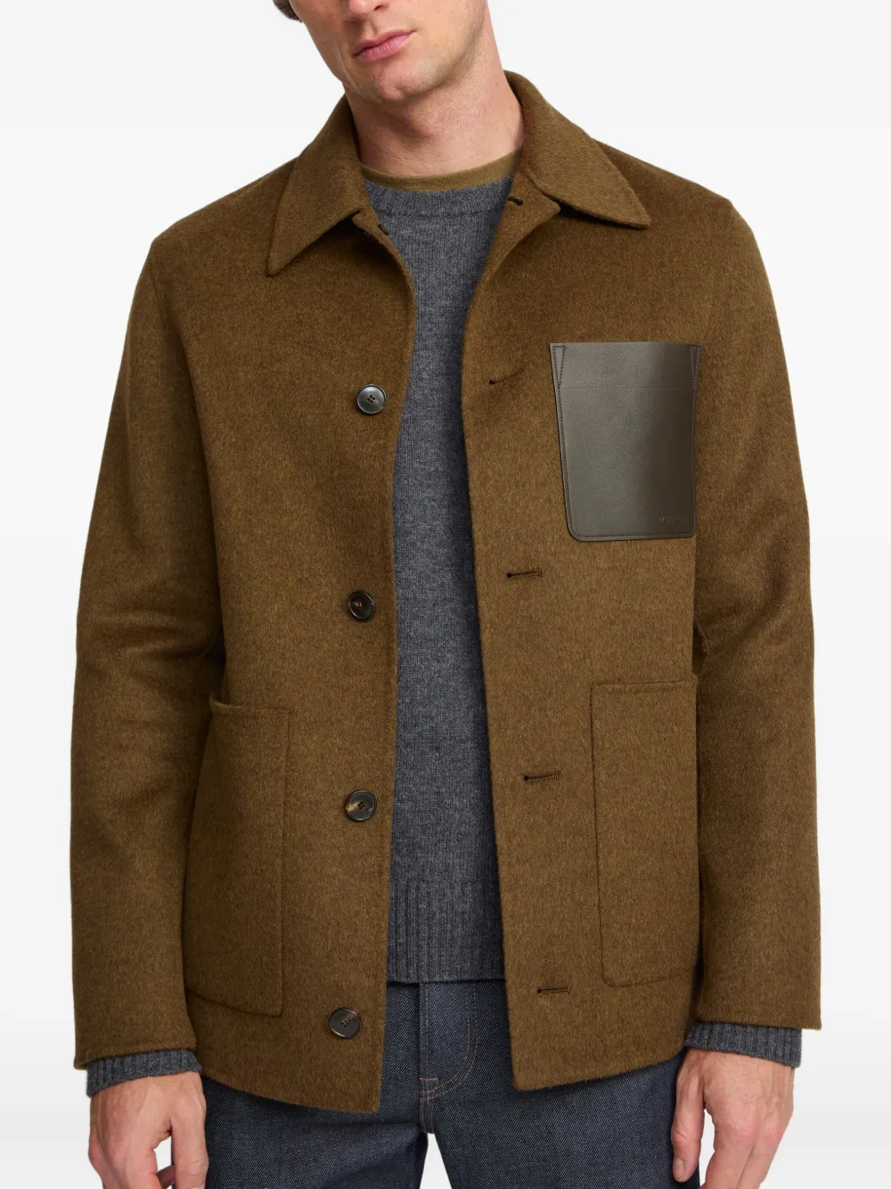 Yves Salomon leather-patch wool jacket Bruin