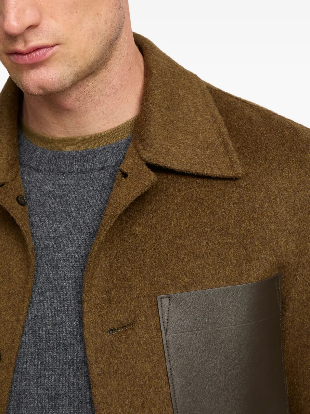 Yves Salomon leather-patch wool jacket Bruin