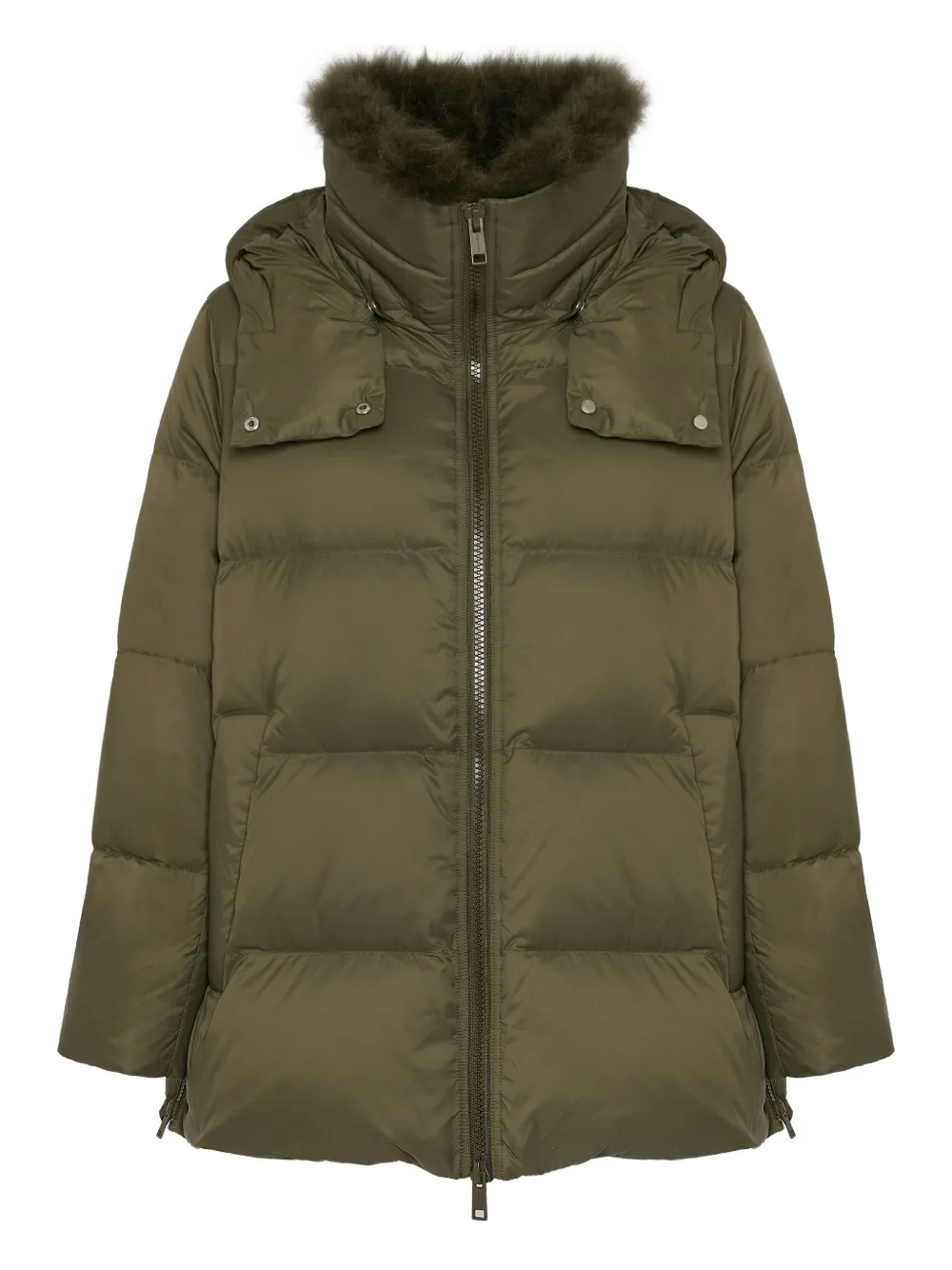 Yves Salomon Lambswool-collar Down Jacket In Green
