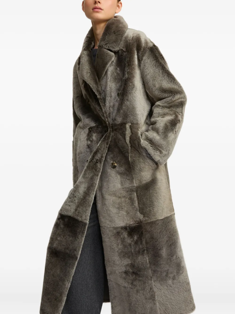 Yves Salomon double-breasted patchwork coat Grijs