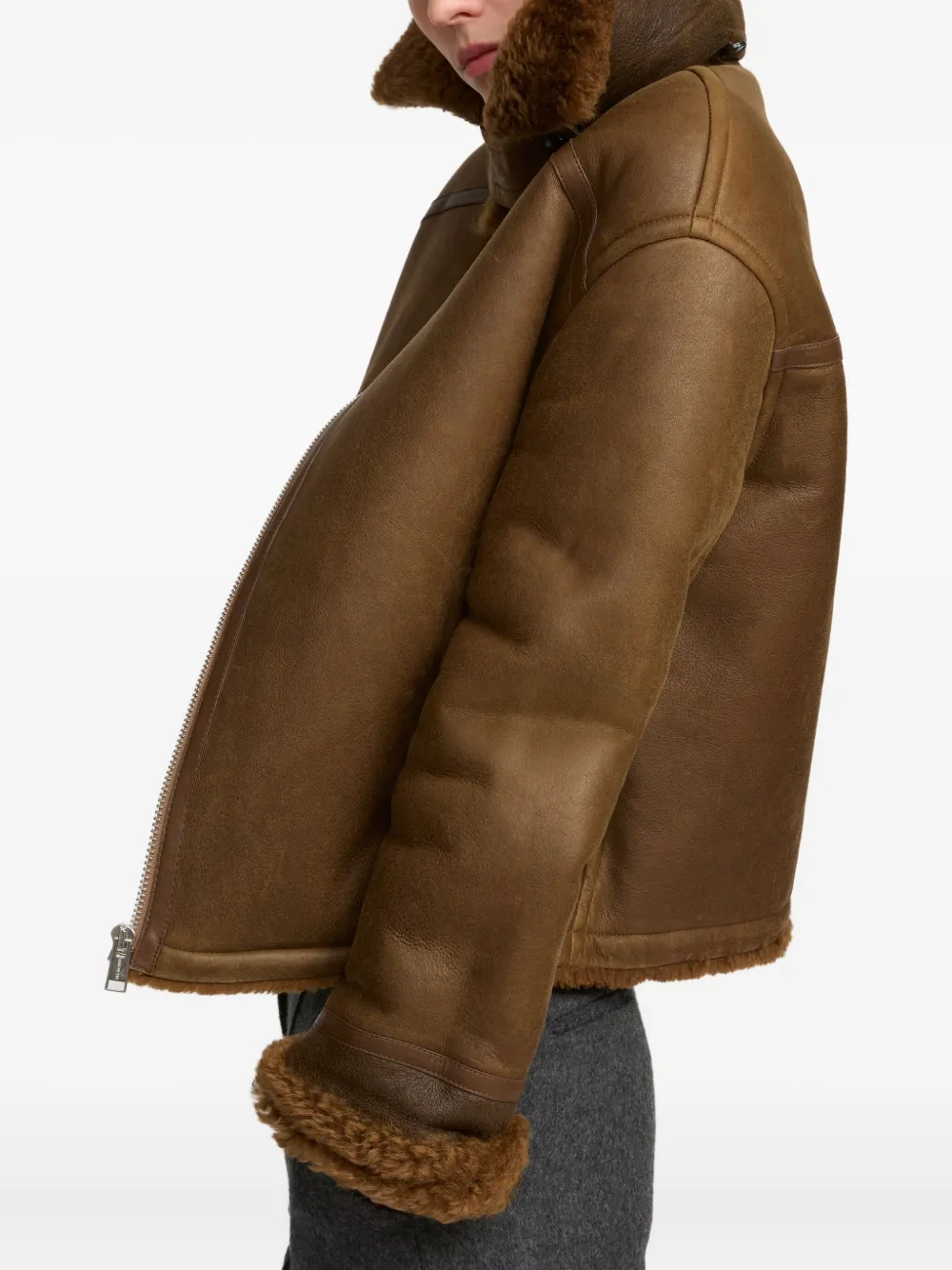 Yves Salomon Shearling Boxy Jacket In Brown