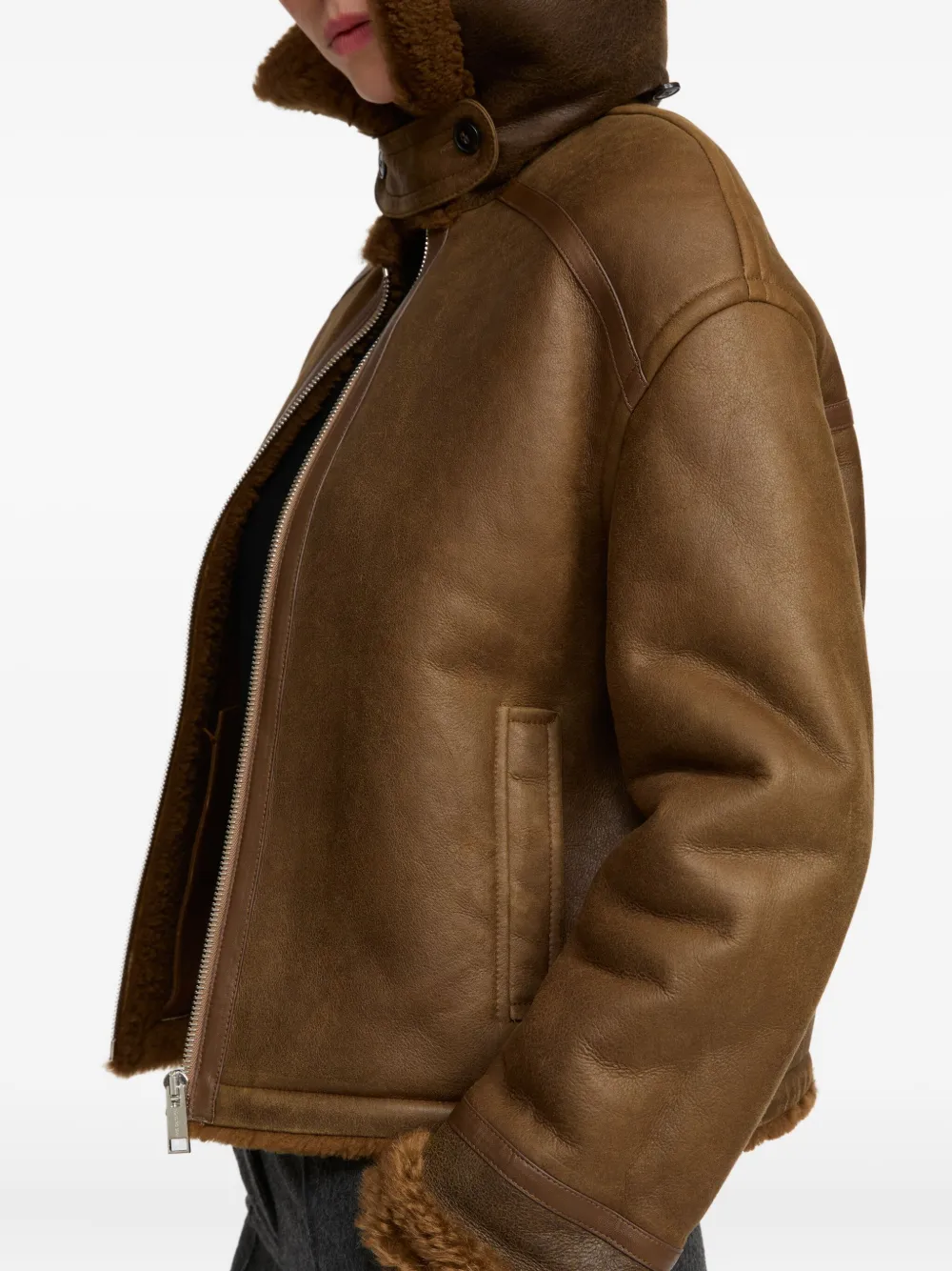 Yves Salomon Shearling Boxy Jacket In Brown
