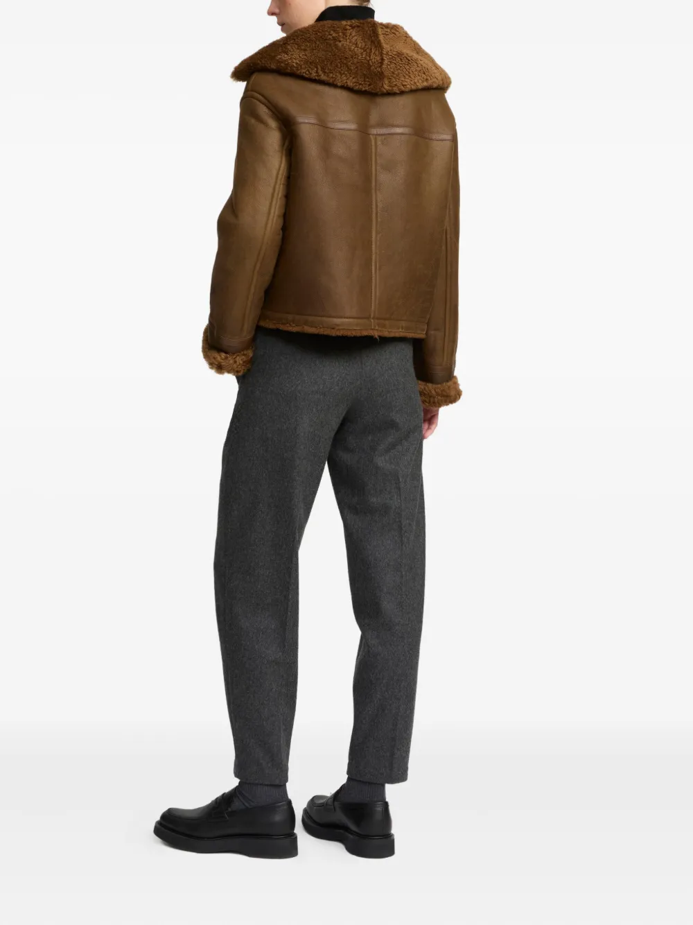 Yves Salomon Shearling Boxy Jacket In Brown