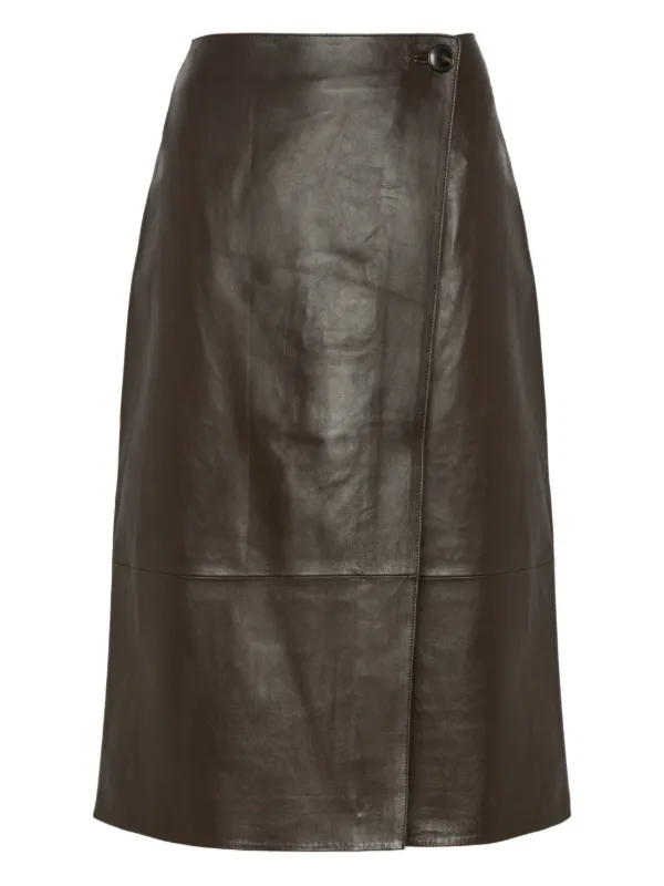 Yves Salomon Leather Panel Midi Skirt in Brown