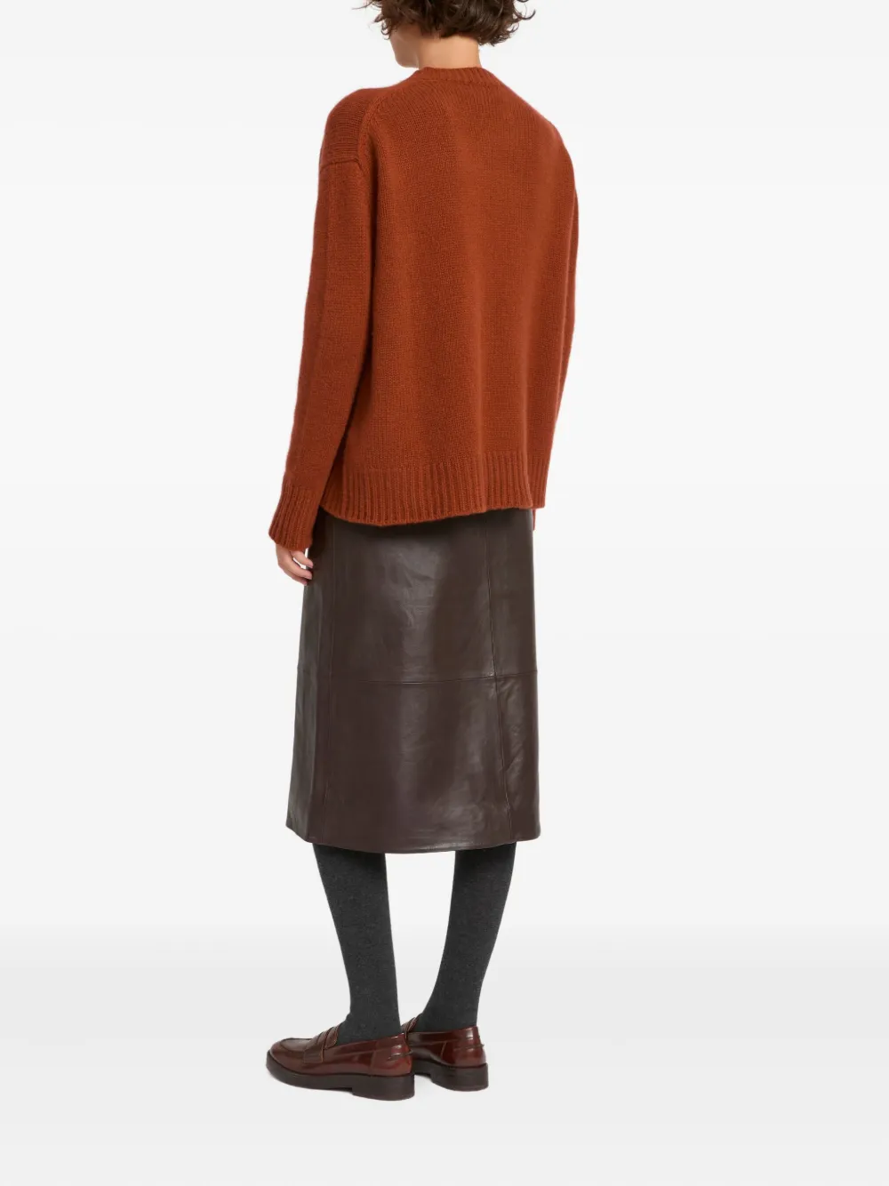 Yves Salomon Leather Panel Midi Skirt in Brown, view 3
