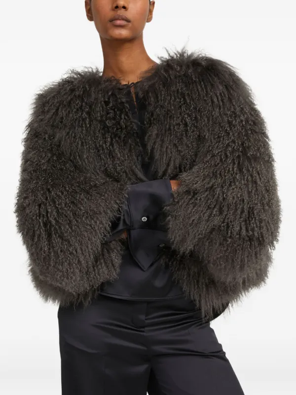 Yves Salomon Short Shearling Jacket in Grey