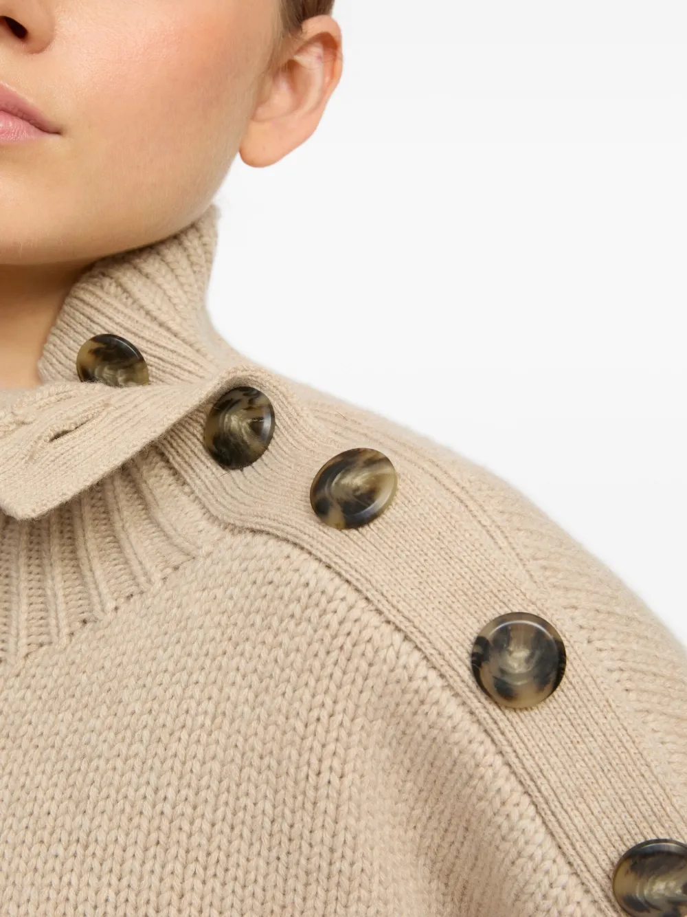 Yves Salomon High-neck Button-detail Sweater In Brown