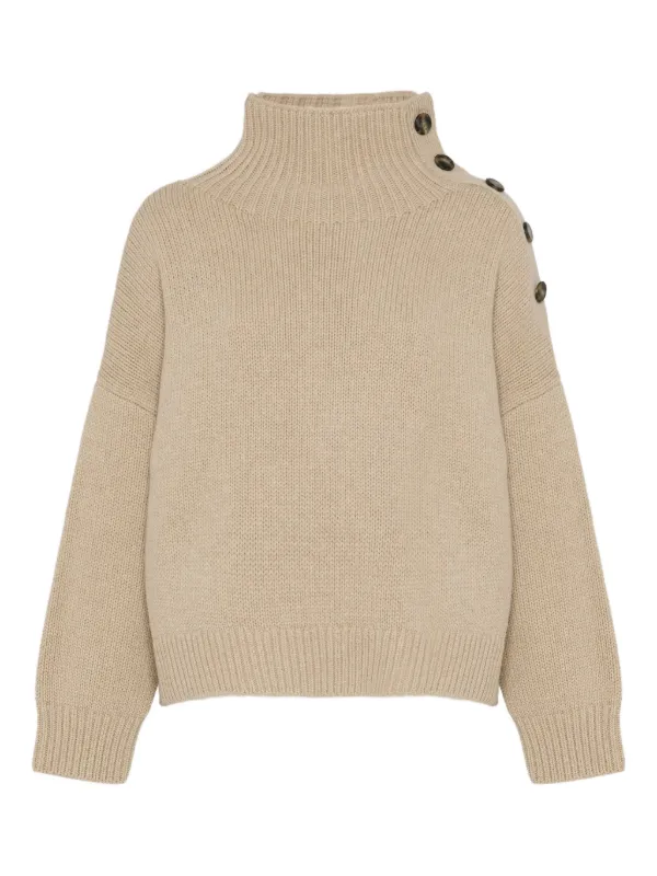 Yves Salomon High-neck Button-detail Sweater in Neutrals