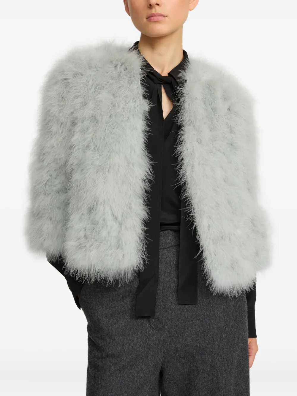 Yves Salomon Turkey-feather Cropped Jacket In Gray