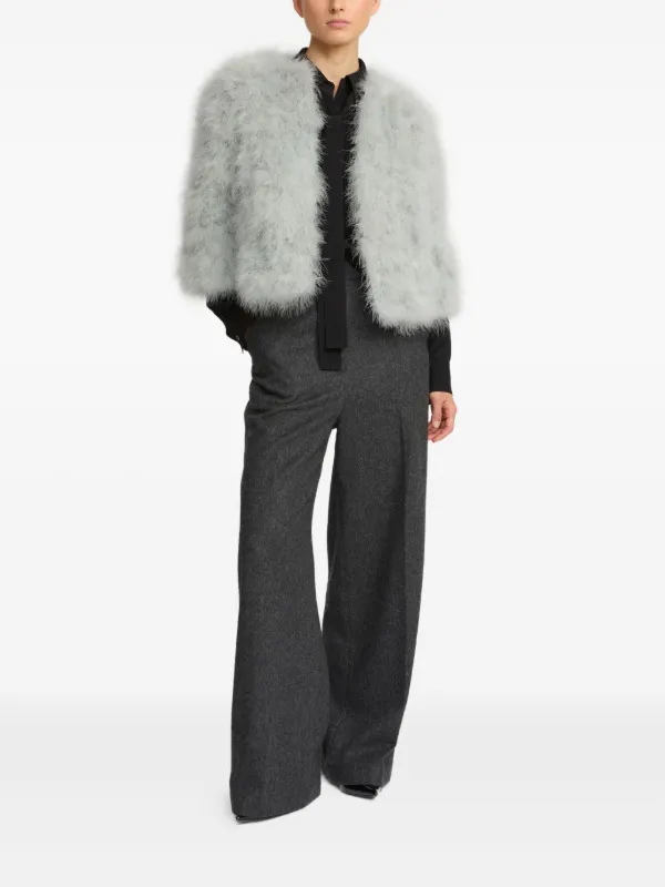 Yves Salomon turkey-feather Cropped Jacket Grey FARFETCH NZ