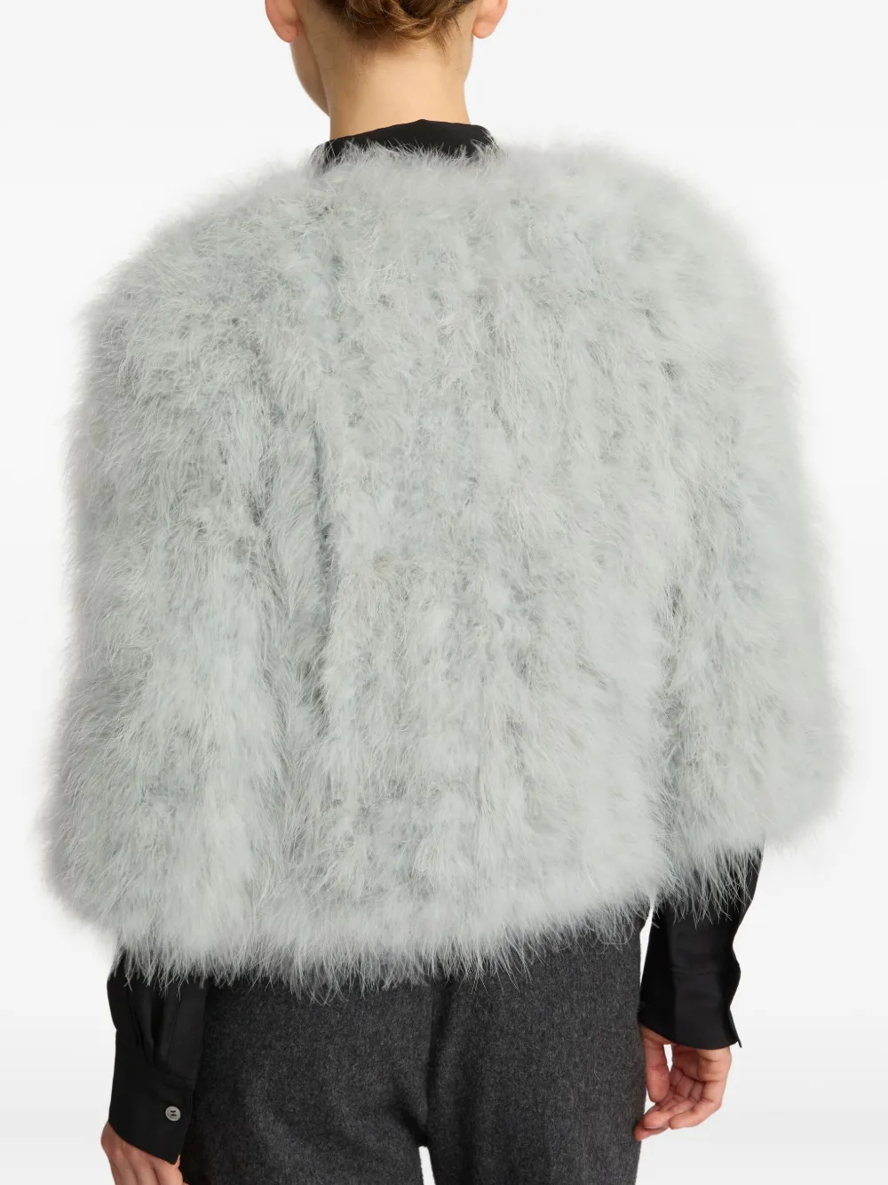 Yves Salomon Turkey-feather Cropped Jacket In Gray