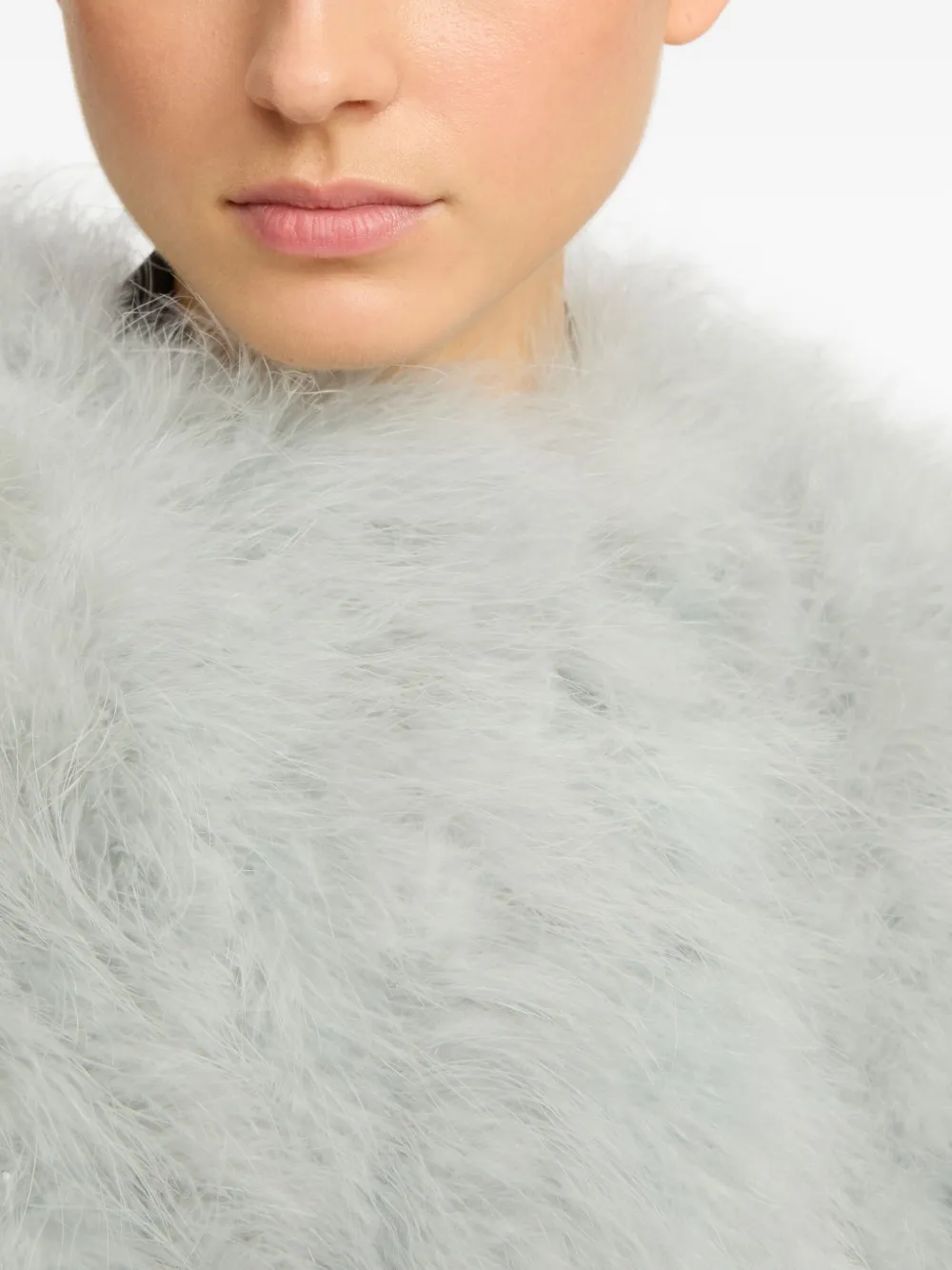 Yves Salomon Turkey-feather Cropped Jacket In Gray