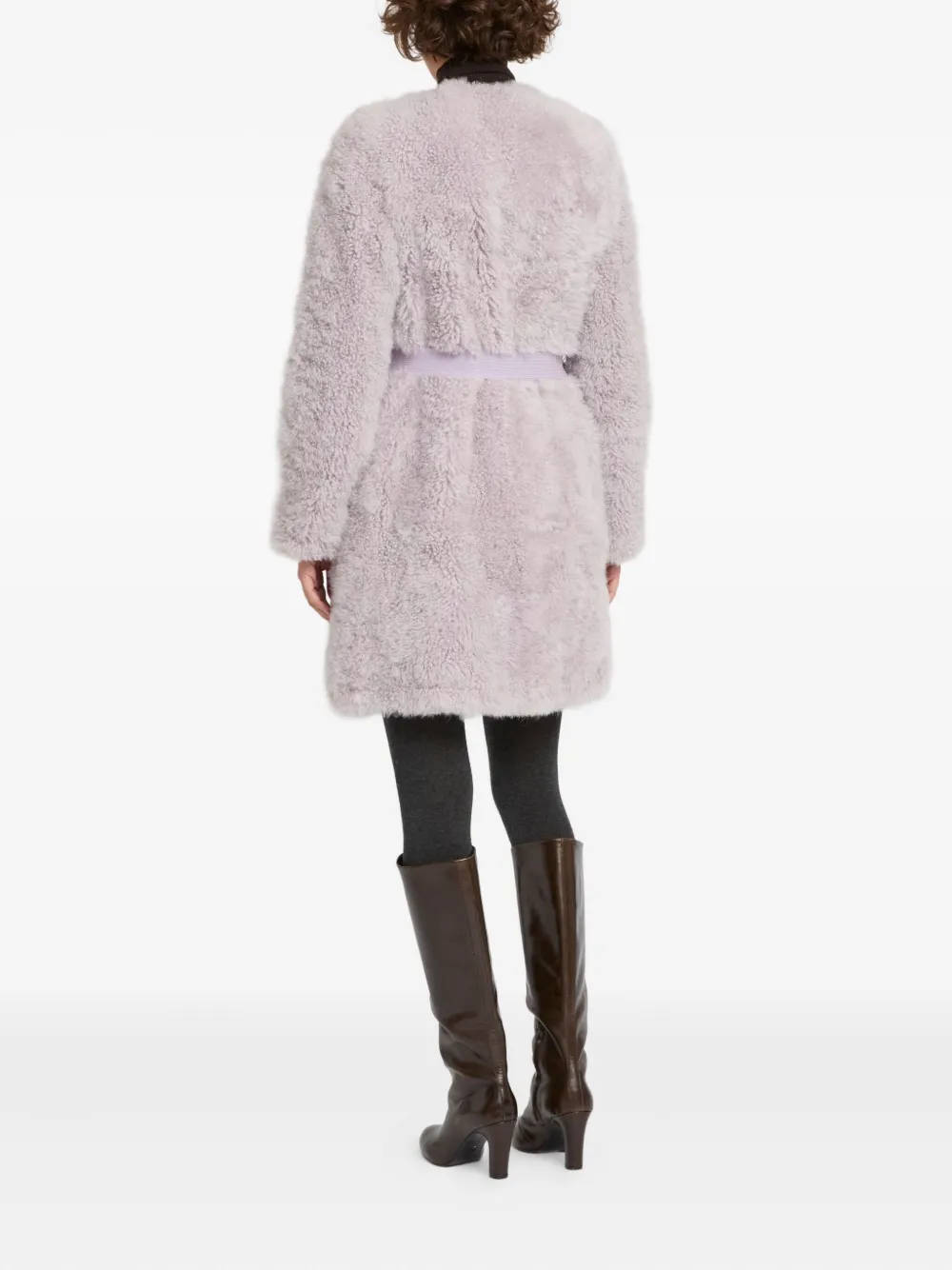 Yves Salomon Belted-waist Coat In Purple
