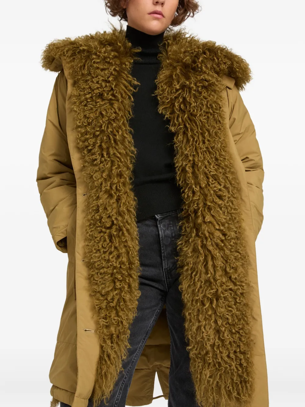 Yves Salomon Lambskin-trim Parka In Brown