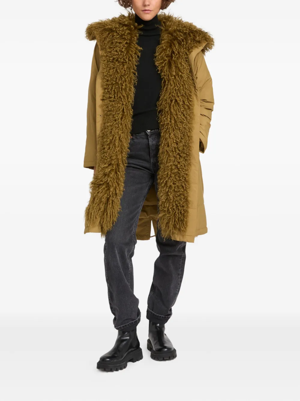 Yves Salomon Lambskin-trim Parka In Brown
