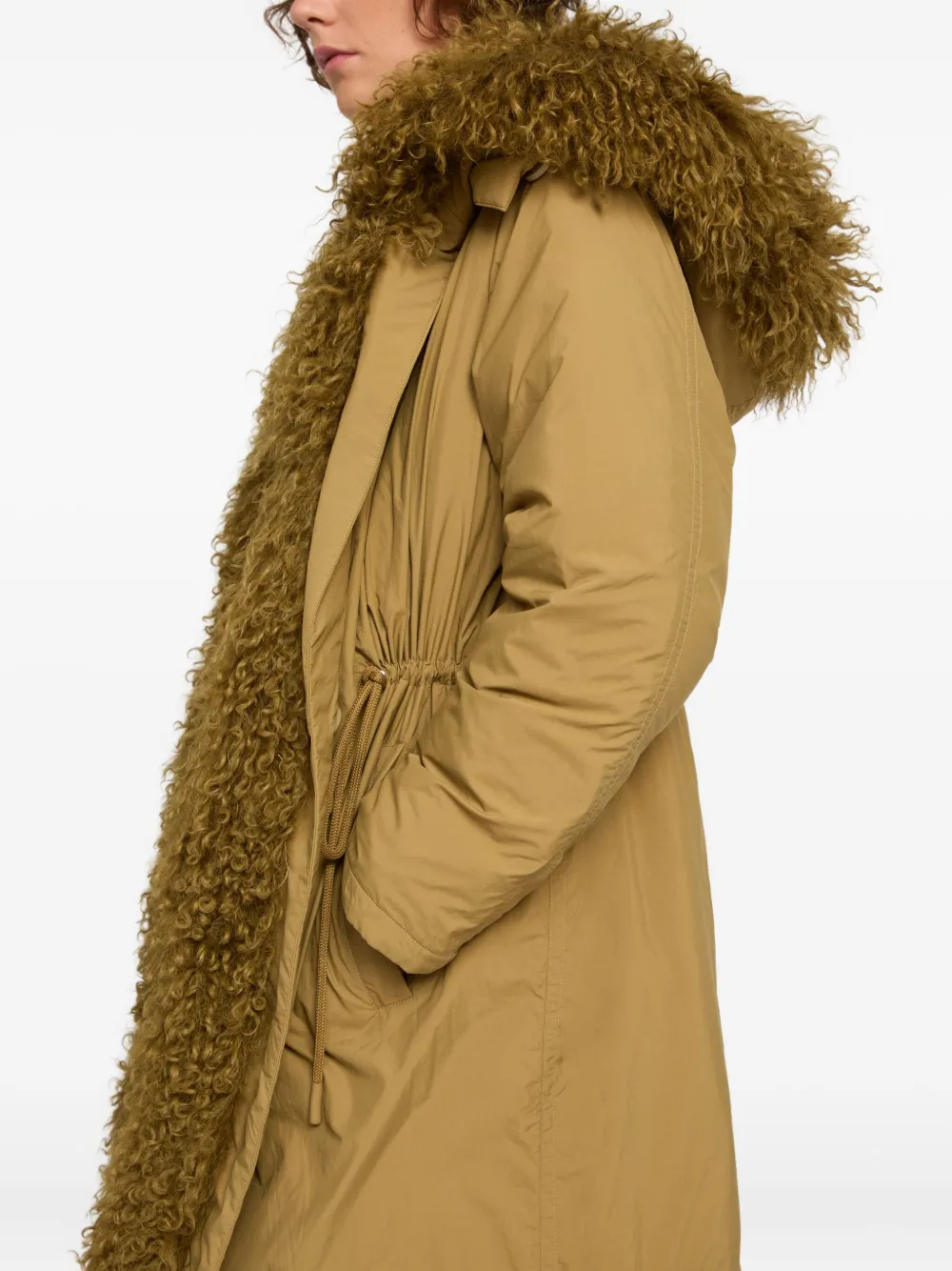 Yves Salomon Lambskin-trim Parka In Brown