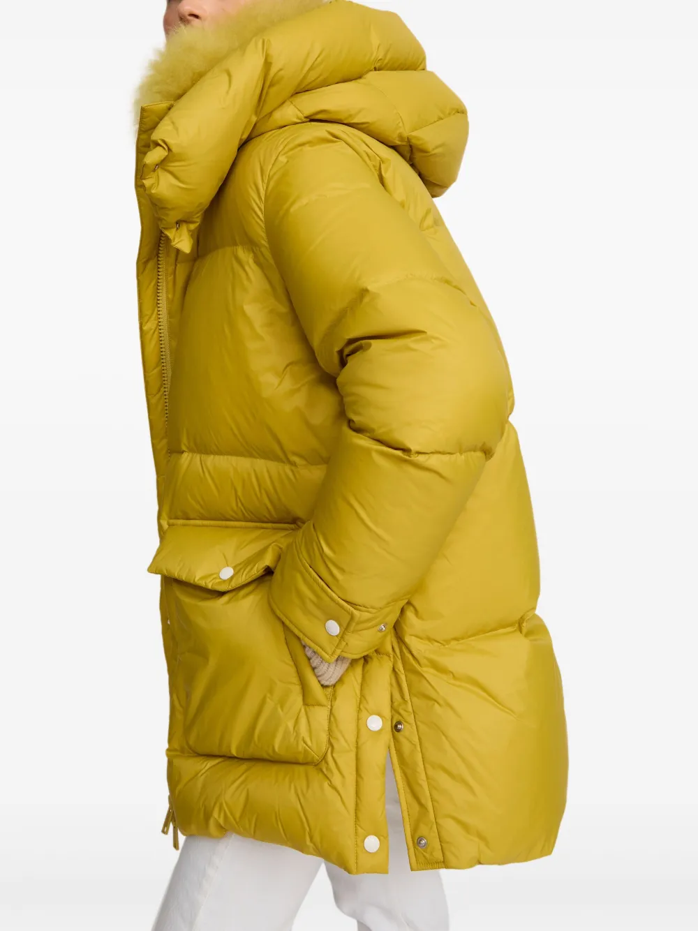 Yves Salomon hoodedlambshearling down coat Geel