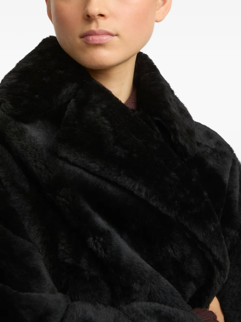 Yves Salomon Double-breasted Shearling Jacket In Black